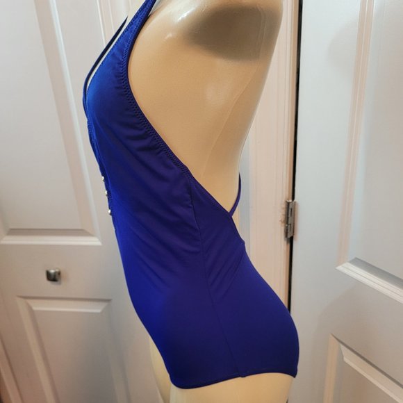 Trina Turk Algiers Deep V Neck Lattice Back Strappy Front One Piece - Picture 10 of 16